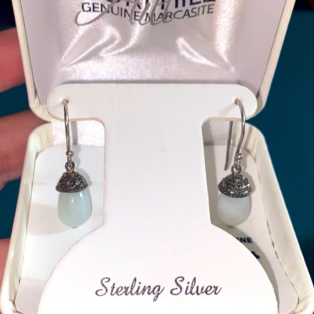 Sterling Silver Earrings With Genuine Jade